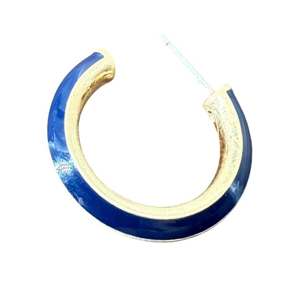 J. Jill Hoop Earrings Blue Enamel Gold Tone Post Lightweight Classic Versatile - Picture 7 of 11